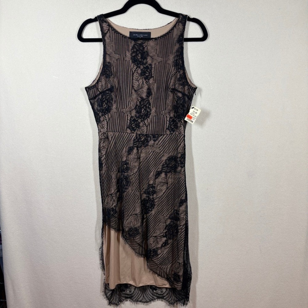 NWT Akira Chicago Black Label Lovers Peak Dress Med Black Lace Asymmetrical Hem